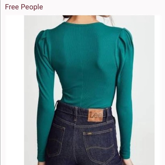 Free People Hey Lady Ribbed Teal Puffy Sleeve Long Sleeve Top *. Cowgirl country - Picture 5 of 10